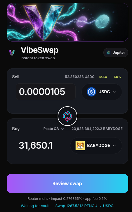 VibeSwap selling USDC for BABYDOGE